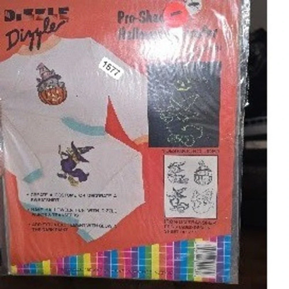 Vintage 1993 Dizzle Pre-Sketched Halloween Transfer Witch Cat Pumpkin Glow DIY